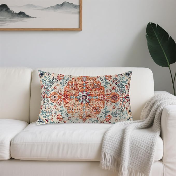 Boho Vintage Satin Pillow Case Queen Size,Soft Pillowcases for Hair and Skin Similar to Silk,Pillowcases with Hidden Zipper Bedding Accessories,20X30 Inches,1 Pack