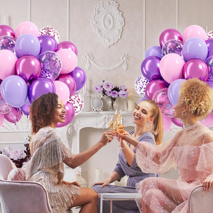 61pcs Pink and Purple Balloons, 12 Inch Purple Pink Confetti Balloons, Metallic - Image 6