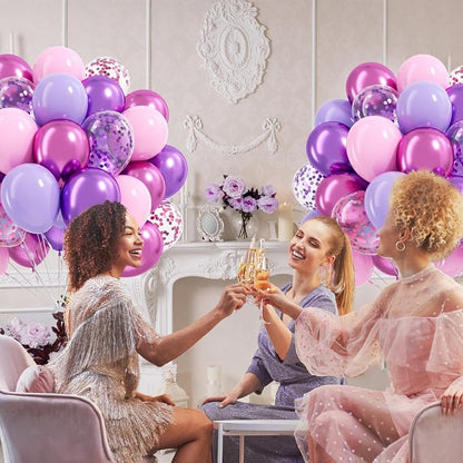 61pcs Pink and Purple Balloons, 12 Inch Purple Pink Confetti Balloons, Metallic - Image 6