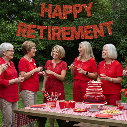Glitter Red Happy Retirement Banner Pre-Strung Retirement Party Decorations - Image 5