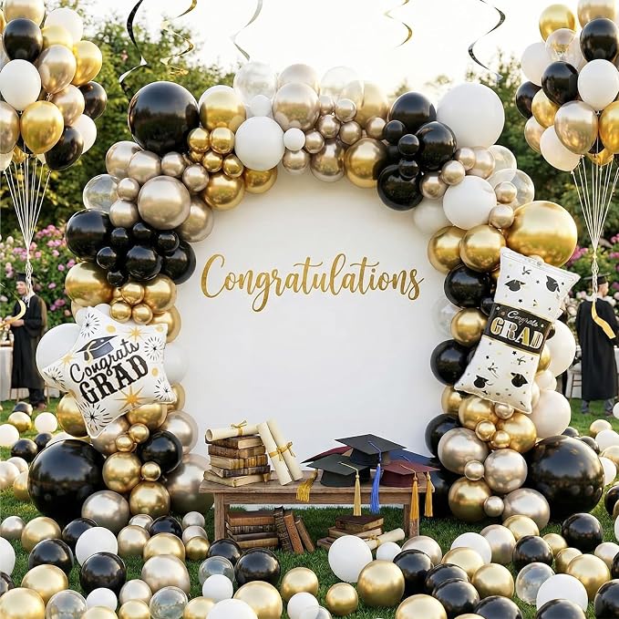 60pcs Black and Gold Graduation Balloons - Image 6