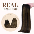 GOO GOO Clip in Hair Extensions Real Human Hair, Remy Human Hair Extensions Clip ins for Women, Natural Human Hair, 14inch 130g 9Pcs, 1B/6/1B Balayage Natural Black to Chestnut Brown