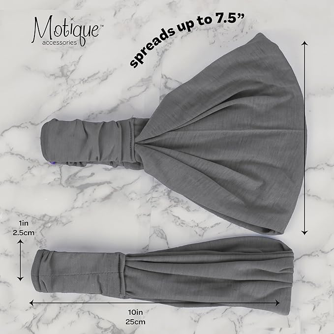 Motique Accessories Wide Cotton Head Band Solid Boho Yoga Style Soft Hairband for Women (Light Grey)