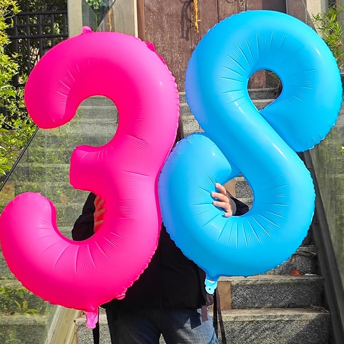 40 in Blue Number Balloon 0 Blue Fluorescent Birthday balloon Number 0 | Helium - Image 6