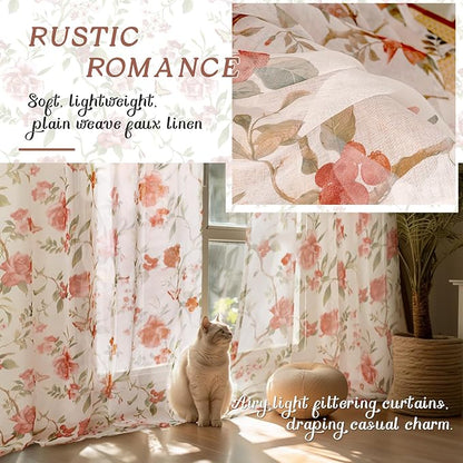 Floral Sheer Curtains for Bedroom Window 72 Inch Length 2 Panels, Farmhouse - Image 4