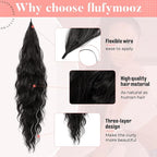 Flufymooz Ponytail Extension, Flexible Wrap Around Ponytail Extension Long Wavy Curly Ponytail Hair Extensions Natural pony tail Synthetic Hairpiece for Women 32 Inch (Black Brown)