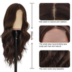NAYOO Long Brown Wavy Wig for Women 26 Inch Middle Part Curly Wavy Wig Natural Looking Synthetic Heat Resistant Fiber for Daily Party (Brown with Highlights)