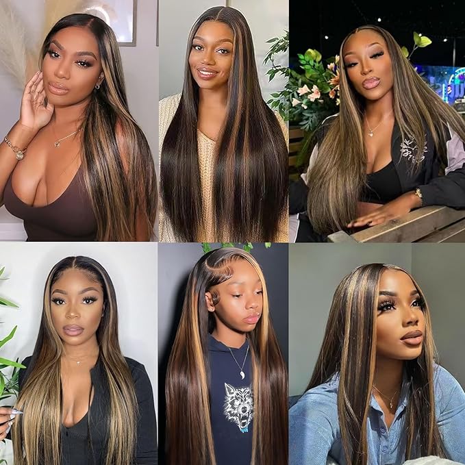 Ombre Lace Front Wig Human Hair 1B/30 Highlight Straight Wigs 13X6 Transparent Lace Frontal Glueless Wigs Honey Blonde Colored Human Hair Pre Plucked for Women 30inch