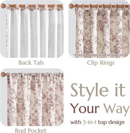 jinchan Floral Linen Curtains Lined 108 Inch Farmhouse Back Tab 2 Panels | - Image 6
