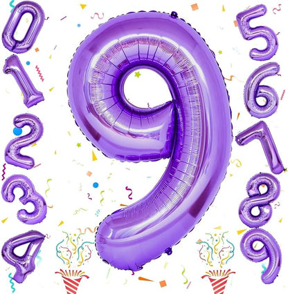 40 Inch Purple Number Balloons, Giant Self Inflating Foil 9 Years Old Birthday - Image 9
