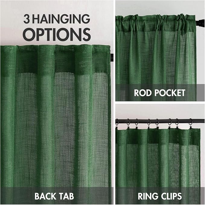 MIULEE Emerald Green Linen Curtains 52x84 Inch Long - Image 3