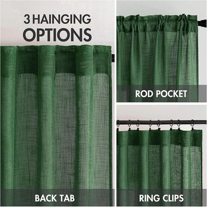 MIULEE Emerald Green Linen Curtains 52x90 Inch Long - Image 3
