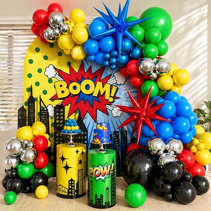 137PCS Red Blue Yellow Green Black Balloon Arch Garland Kit | Colorful Latex by SUNPROUND