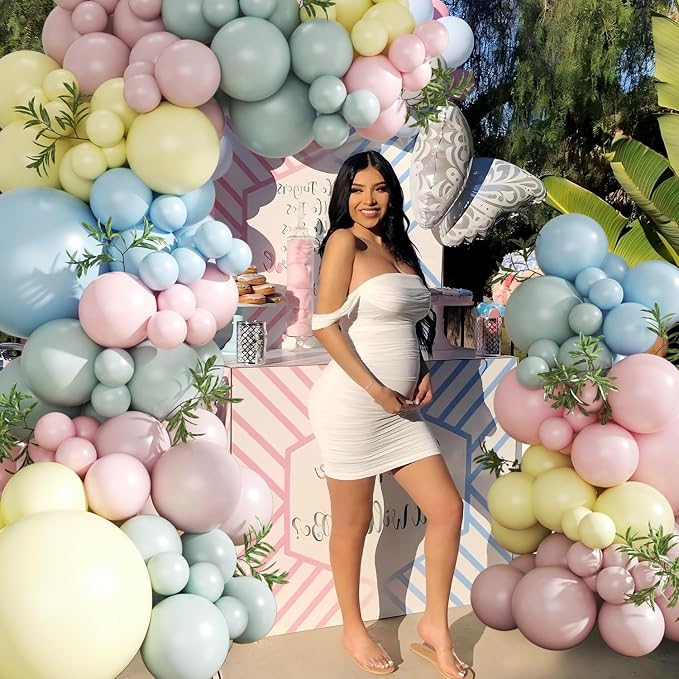 Pink Blue Yellow Pastel Balloon Arch Kit - Image 6
