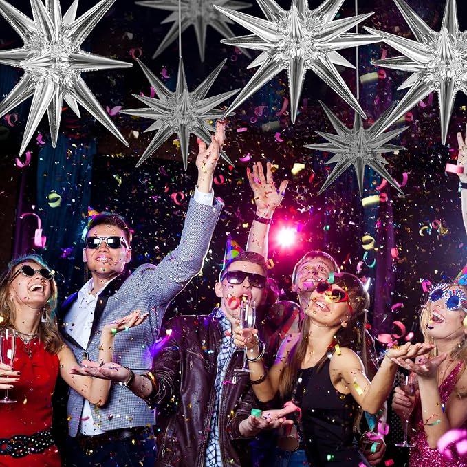 TONIFUL 8 Pcs Explosion Star Balloons Silver Foil Balloon Party Decorations | 2 - Image 4