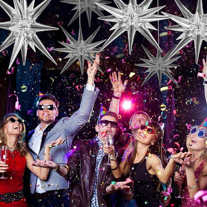 TONIFUL 4 Pcs Explosion Star Balloons Silver Foil Balloon Party Decorations | - Image 6