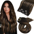 Moresoo Clip in Hair Extensions Real Human Hair Balayage Dark Brown with Chestnut Brown 5pcs 80g Remy Straight Invisible Double Weft Ombre Human Hair Clip in Extensions 18inch