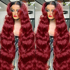 AMIRTY 250 Density Burgundy Lace Front Wigs Human Hair 13x6 HD Transparent Body Wave Lace Front Wig Pre Plucked 1B/99J Burgundy Red Wine Glueless Human Hair Wigs for Women 28 Inch