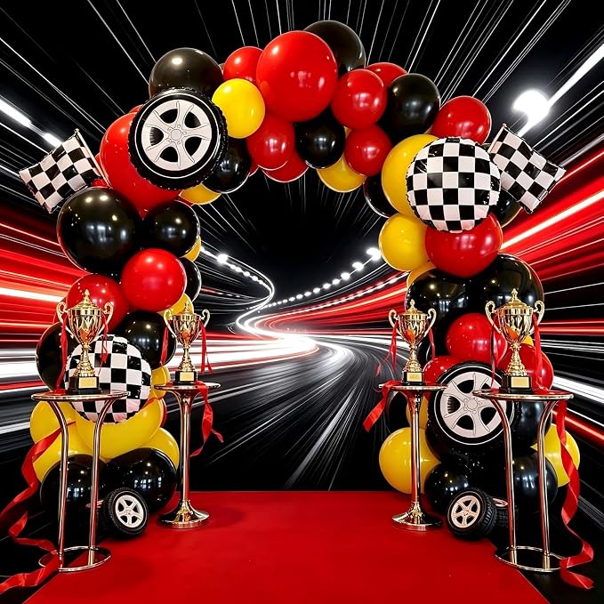 160Pcs Red Yellow Black Race Car Balloon Garland Arch Kit | 160Pcs Red Yellow - Image 3