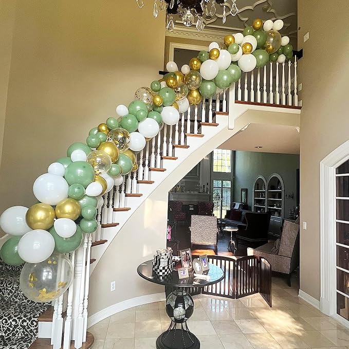 Sage Green Gold Balloons, 12 Inch Green White Metallic Gold Balloons, Olive - Image 3