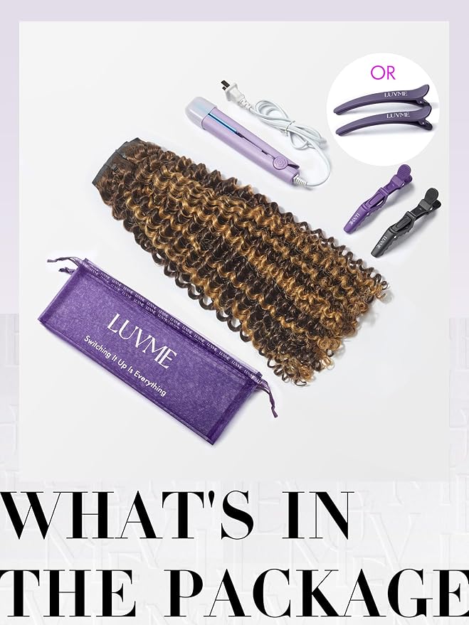 LUVME Kinky Curly Seamless Clip in Hair Extensions, 20 Inch 135g 7pcs #2/27 Hair Extensions Clip in Human Hair Invisible PU Skin Weft Natural Remy Human Hair