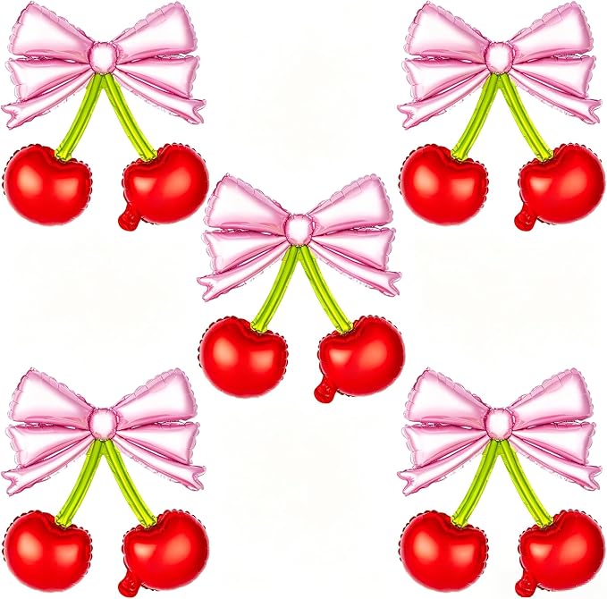 5Pcs Pink Bow Red Cherry Foil Balloons | by Unknown