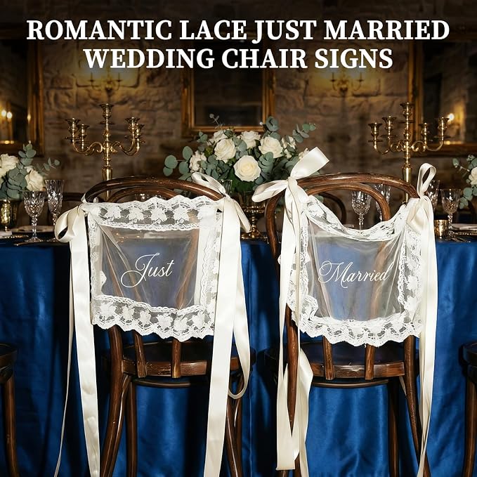 2 Pcs Just Married Sheer Lace Chair Signs - Image 3