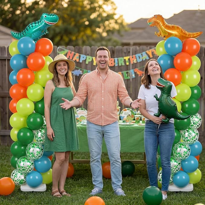 Skylety 2 Sets Dinosaur Balloon Column Stand Kit Adjustable Dino Green Orange - Image 7