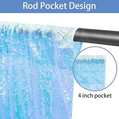 Hahuho Mermaid Blue Sequin Backdrop Curtain, Banquet Decoration（1 Panels - Image 3