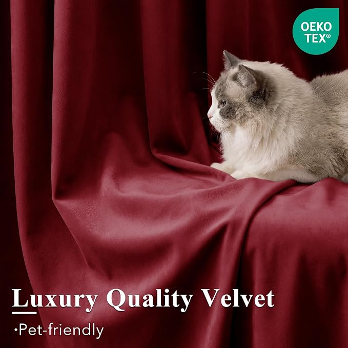 Red Velvet Curtains Extra Long for Chrismas Decor, W52 x L120, Room Darkening - Image 5