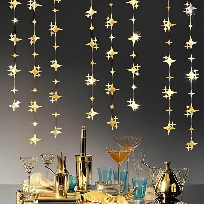 Glitter Gold Four-Angle Star Paper Garland Banner Décor 40 Feet Gold Twinkle - Image 4
