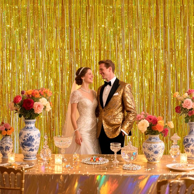 Shimmering Gold Foil Fringe Curtains - Image 3