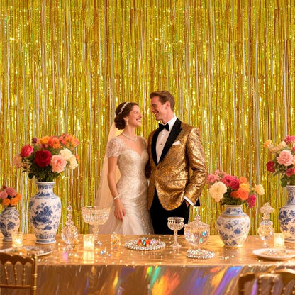 Shimmering Gold Foil Fringe Curtains - Image 3