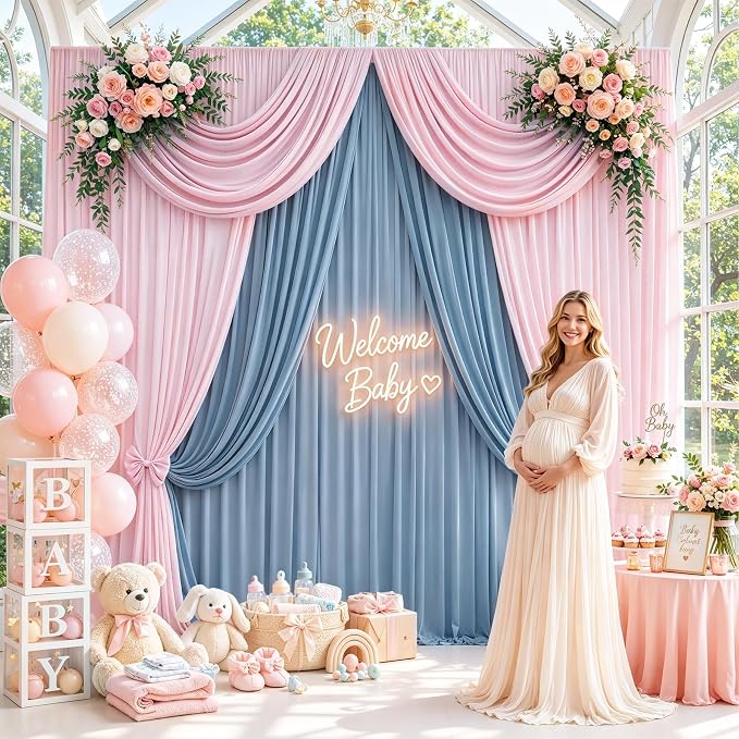 20x12 ft Light Pink Backdrop Curtains - Image 6