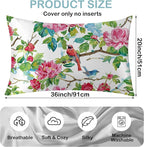 Satin Pillowcase 1 Pack-Pink Roses Flowers and Red Birds Silky Pillow Cover for Hair and Skin,King Size 20x36 Inch Soft Cooling Printed Pillow Cases with Hidden Zipper,Gifts for Women Men