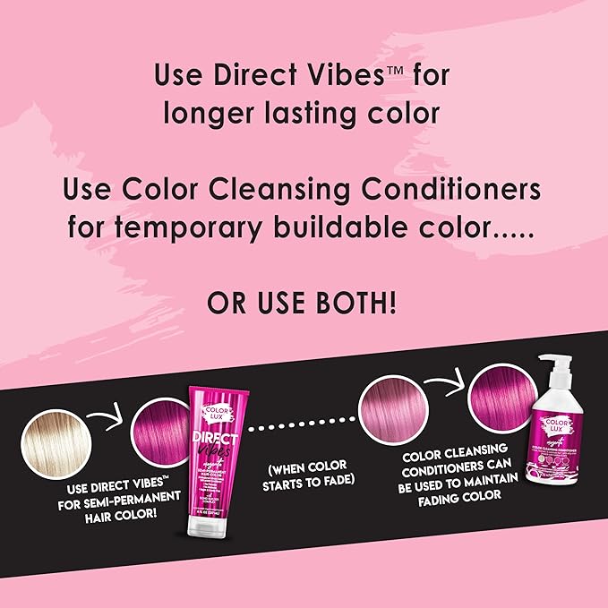 Color Lux Direct Vibes Semi-Permanent Hair Color, Magenta, Vibrant & Long-Lasting Shade, Ammonia-Free, Vegan, Sulfate-Free, Paraben-Free, 8 fl oz
