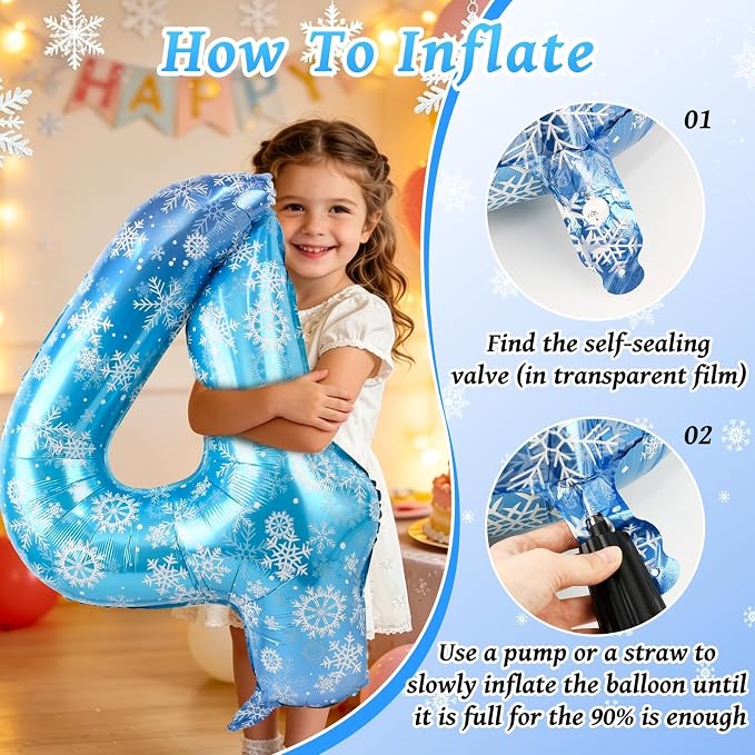 40 Inch Snowflake Number 4 Balloons, Themed Birthday Decorations - Image 4