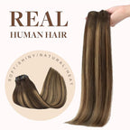 GOO GOO Clip in Hair Extensions Real Human Hair, Remy Human Hair Extensions Clip ins for Women, Natural Human Hair, 14inch 130g 9Pcs, 4/27/4 Balayage Chocolate Brown to Caramel Blonde