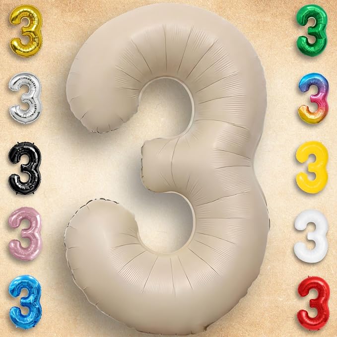 Caramel Number Balloon 3 Mylar Foil Balloons 40 inch - Image 5