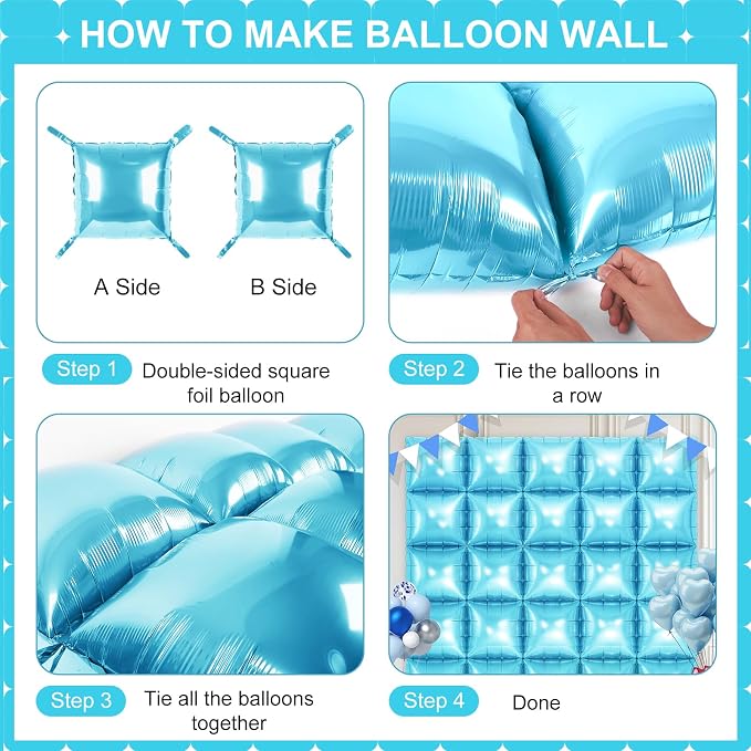 Light Blue Square Foil Balloons 25 Pcs Metallic Light Blue Balloons Wall - Image 3