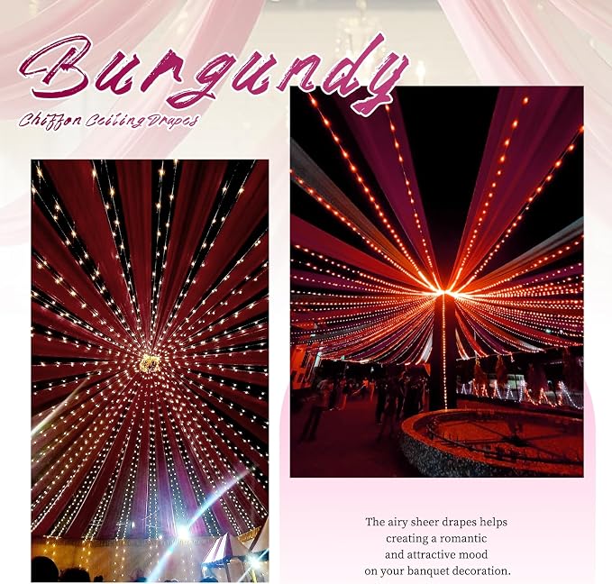 6 Panels Burgundy Ceiling Drapes - Image 5