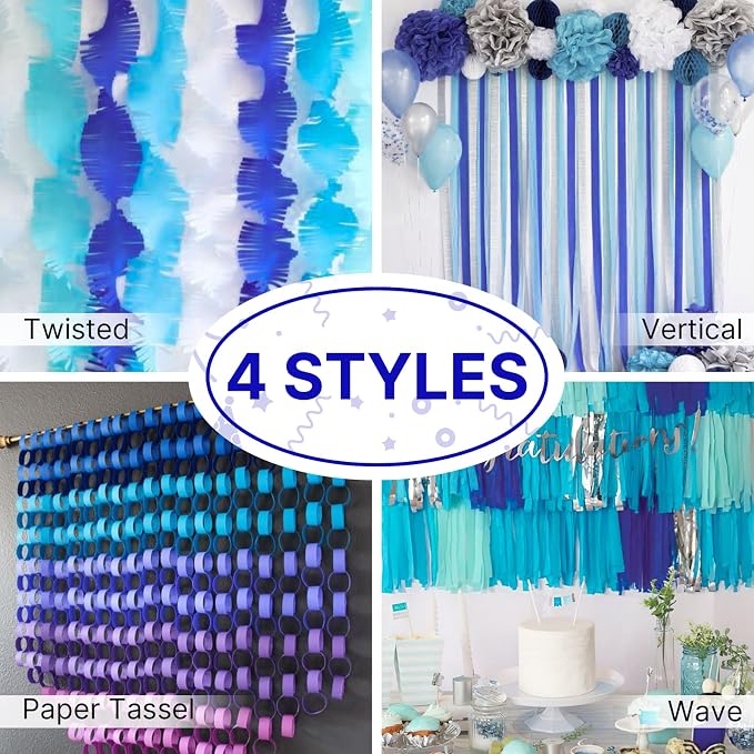PartyWoo Blue Dark Royal Blue Crepe Paper Streamers 6 Rolls 492 FT | Graduation - Image 5