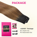 Lashey Seamless Clip in Hair Extensions Human Hair 14 Inch 130g 9pcs Straight Ombre Natural Black to Medium Auburn PU Clip in Hair Extensions Full Human Hair for Women