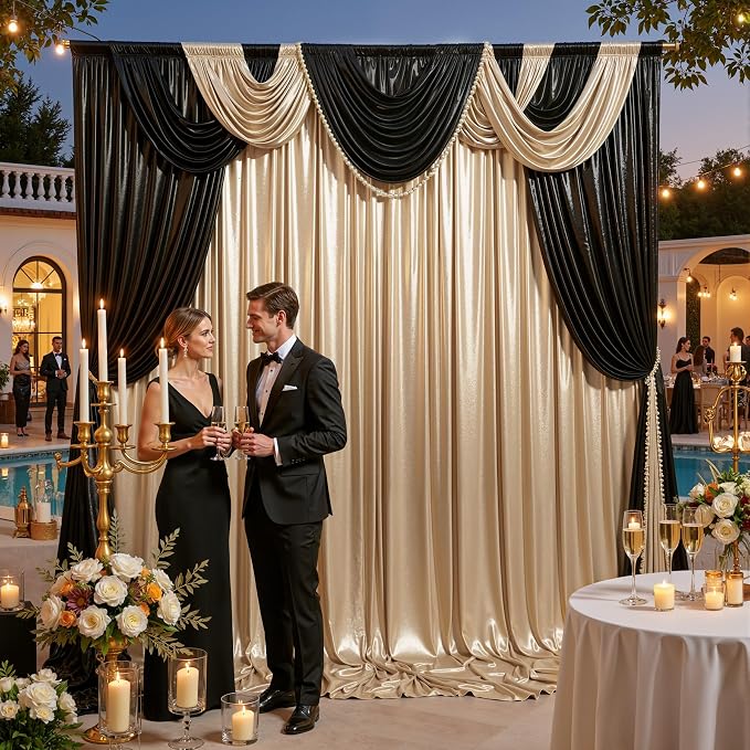 20ft x 10ft Champagne Black Sequin Backdrop Curtain - Image 4