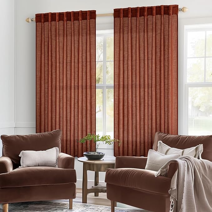 MIULEE Burnt Orange Fall Linen Curtains 52x45 Inch 2 Panels - Image 2