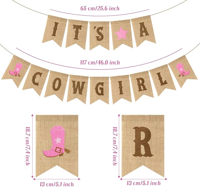 ANGOLIO 2Pcs Western Cowgirl Burlap Banners Baby Shower Themed Party Decoration - Image 2