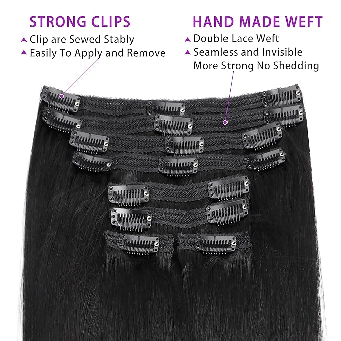 Affordable 14 Inch Yaki Straight Clip ins Human Hair Brazilian Yaki Straight Clip in Hair Extensions Unprocessed Virgin Hair clip on Hair Extensions 8Pcs Per Set 120G