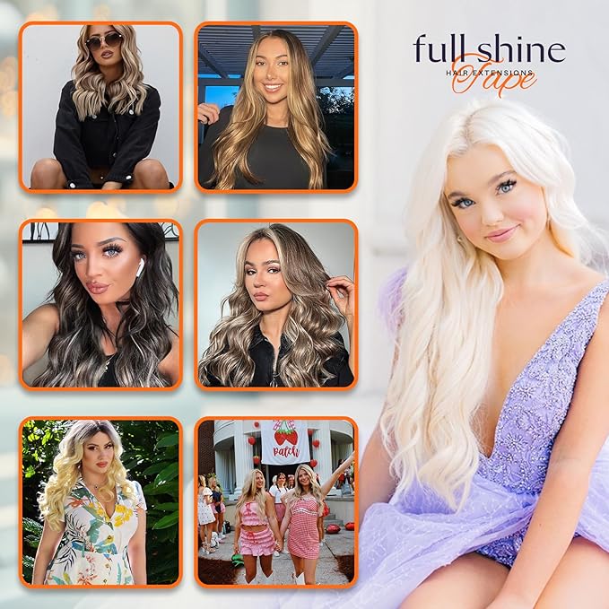 Full Shine Tape in Hair Extensions Color 4 Brown with 27 Blonde Highlights Remy Tape Ins Hair Human Hair Extensions Seamless Extensions 12 Inch Short Hair 20Pcs 30Grams Add Volume