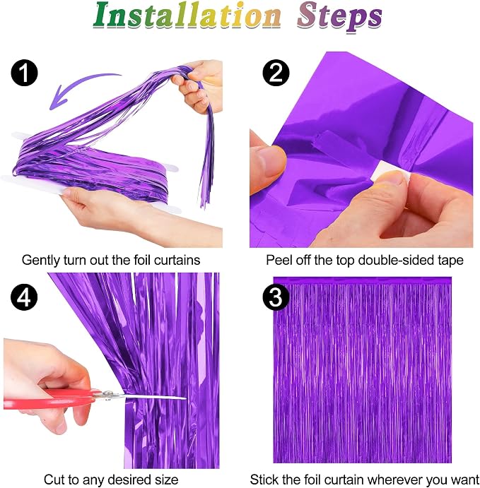 ZATAYE 2 Pack Purple Foil Curtain Streamer Decorations | Purple, Metallic Foil - Image 3