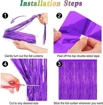 ZATAYE 2 Pack Purple Foil Curtain Streamer Decorations | Purple, Metallic Foil - Image 3